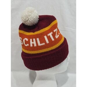 Schlitz Beer Toboggan Hat Mens OS Burgundy Good Vintage 70s Pom Beanie Retro